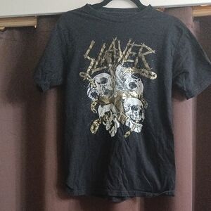 Black Graphic Tee with Gold Skull Design